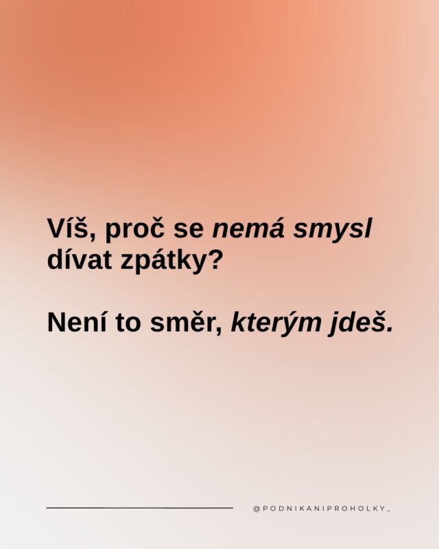 Tak to měj v paměti a namísto toho, aby ses dnes ohlížela zpět, soustřeď se na to, kam směřuješ a co můžeš pro svůj aktuální cíl každý den udělat. 👋🏼

Pomohlo ti to? 🙋🏼‍♀️ Ulož si tento příspěvek, pokud ano, ať se k němu můžeš kdykoliv znovu vrátit, a označ v komentářích svoji byznys kámošku, které chceš dnes tuto myšlenku také připomenout. ⬇️💬

S láskou
Tým Pph