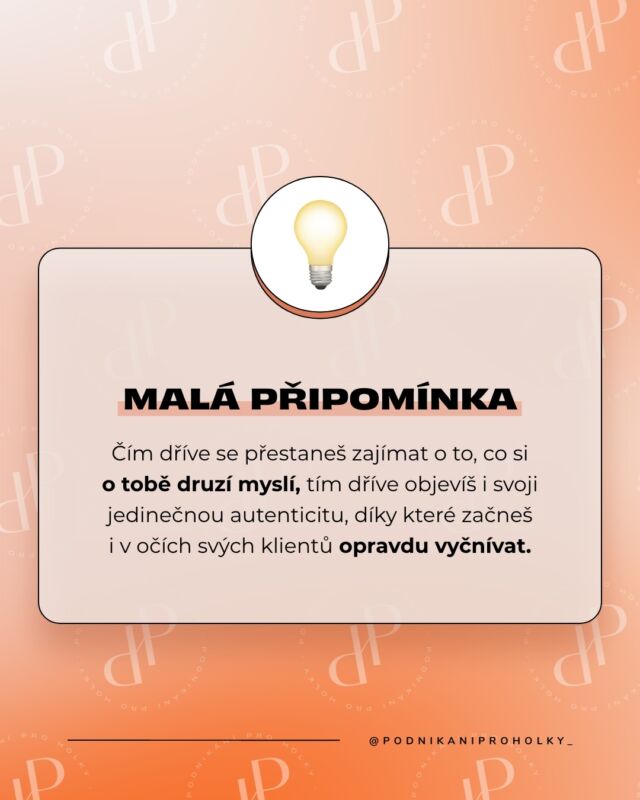 Tak to měj v paměti a nedrž své já zpátky jen kvůli tomu, co si o tom myslí druzí. 👋🏼

Pomohl ti tento příspěvek? 🙋🏼‍♀️ Ulož si jej, pokud ano, a do komentářů nám napiš, v čem konkrétně tvá autenticita a originalita jako podnikatelky spočívá. ⬇️💬

S láskou
Tým Pph